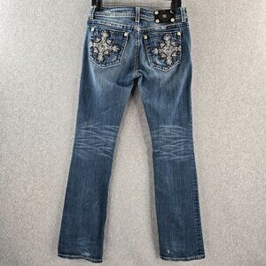 Miss Me Jeans Womens 30x34 Bootcut Low Rise Rhinestone Embellished Thick Stitch